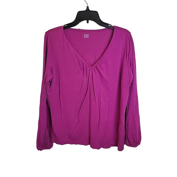 A New Approach A.N.A Purple V-Neck Long Sleeve Pullover Top Women's Size Large - Picture 1 of 9